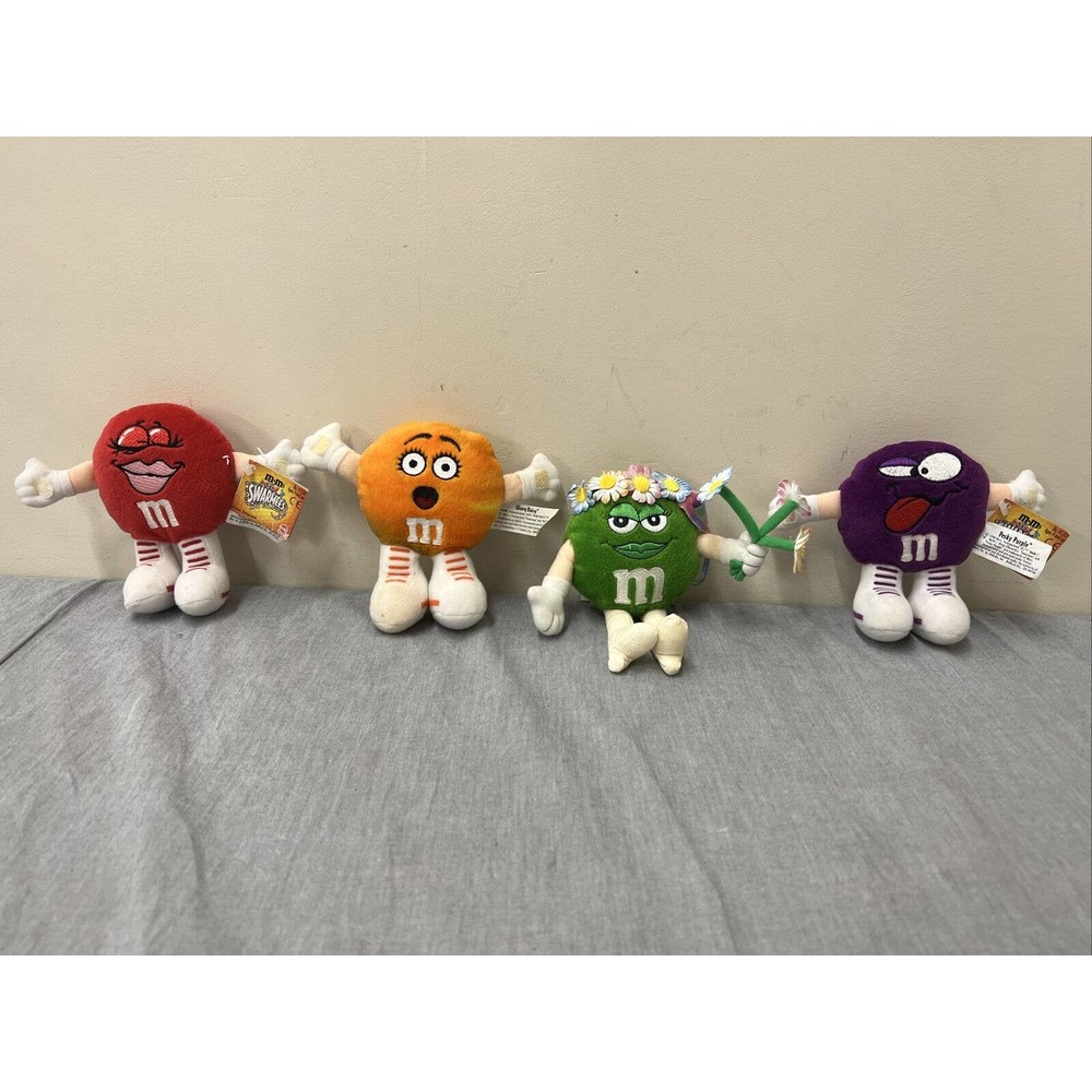 4 M&M Minis Swarmees Plush Lot Pesky, Rikki, Green & Orange FS Benefits Charity